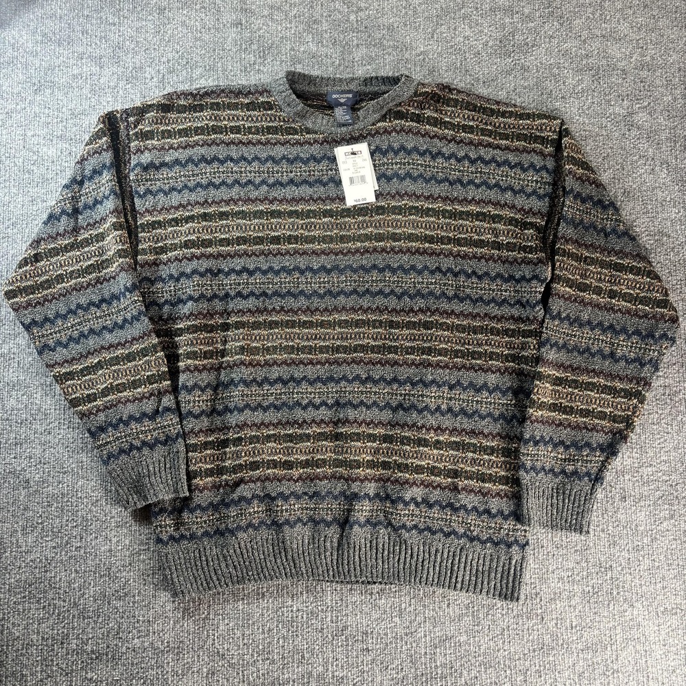 Dockers Sweater Mens XL Gray Fair Isle‎ Knit Crewneck Pullover Acrylic Wool New